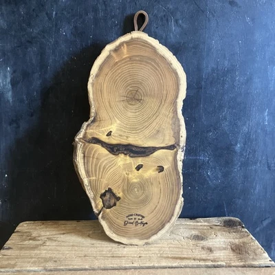 Handmade Charcuterie Cheese Serving Bread Board Live Edge Mulberry Leather Strap - Image 1 of 4