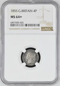 1855 Great Britain Silver Groat NGC MS 64+ Queen Victoria 4 Pence Coin MS64 PLUS - Picture 1 of 4