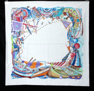 HERMES новый с Ярлыками белый и мульти BORD A BORD печать хлопок 80 см квадратный шарф - Изображение 1 из 4