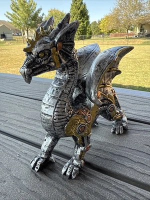 Estatua Dragón Fantasía Voladora Steampunk Resina Diseño Industrial Foto 1 de 4