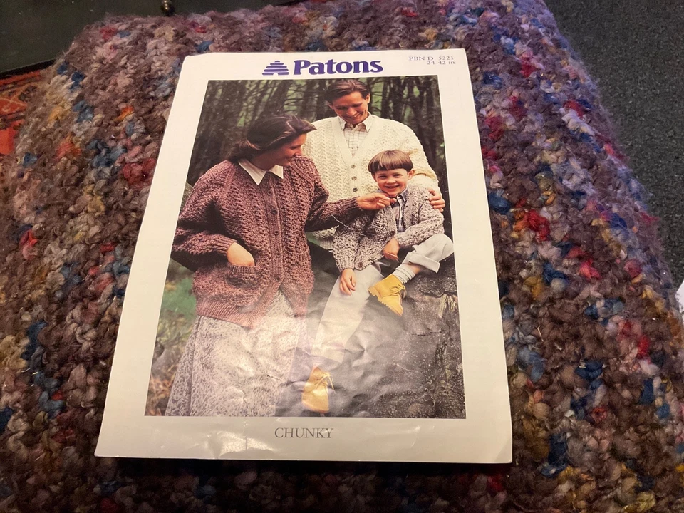 Patons 5221 Chunky Crew & V Neck Child’sLadies & Mens Cardigan Knitting Pattern  - Image 1 of 1