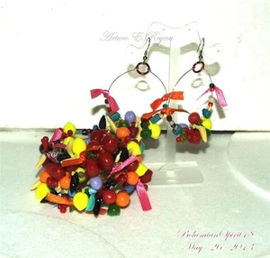Vintage Style Artisan Lucite FRUIT SALAD CHARMS COIL Bracelet earrings Set - Picture 1 of 3