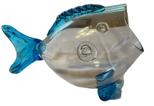 Blenko Style Blue Fin Large Mouth Blown Art Glass Fish Bowl  15" X 8.5" - Picture 1 of 4