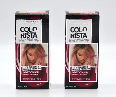 Lote De Dos Maquillaje Para Cabello L'Oréal Colorista 1 Día Color Para Rubias ROSA VIOLETA400 Foto 1 de 4