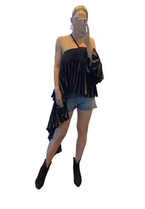 Sass & Bide Fiesta Barcelona Top | Sz L, Black/Gold, Off/One Shoulder, Festival - Picture 1 of 11
