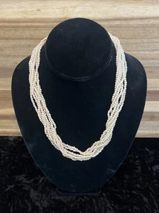 Vintage 8 Layer Chunky Faux Pearl Necklace Hollywood Glam Style - Picture 1 of 3