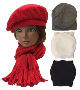Ladies Women Winter Fleece Beret Scarf 2 PCS Gift Set Beret Scarf Hat Cap - Picture 1 of 11