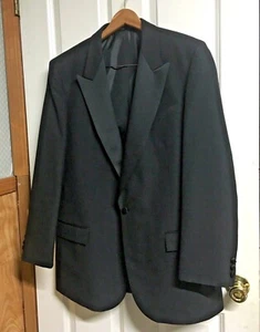 Traje de esmoquin negro Giorgio Patrino vintage de 2 piezas ~ 44L solapa de pico en ángulo afilado ~ 39 W - Imagen 1 de 12
