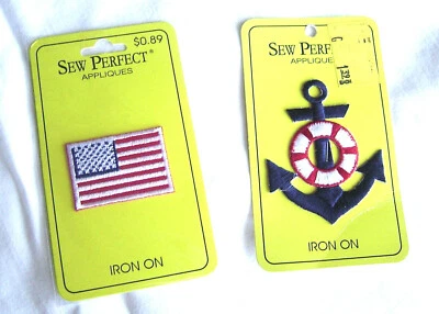 Vintage Anchor and American Flag Iron-on or Sew-On Patches Sew Perfect NIP - Image 1 of 2