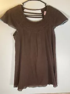 Camicia Free People Donna Small Top Cinghie Cotone Marrone Turchese Boho - Foto 1 di 5