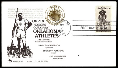 1984 Jim Thorpe FDC Honors Our Great Oklahoma Athletes OKPEX Cachet - Image 1 of 2
