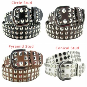 Conical Pyramid Studded Belt Bonded Leather Circle Rivet Removable Buckle - Picture 1 of 12