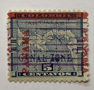 RARE 1904 CANAL ZONE 5C STAMP #2 USED OVERPRINT