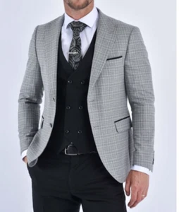 Mens Wedding Dinner Business Party Tailored Contrast Houndstooth Blazer RRP £120 - Picture 1 of 6