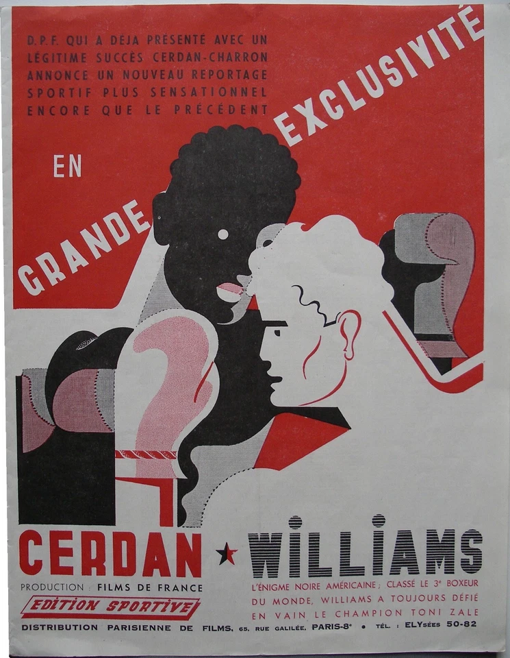 CERDAN Marcel WILLIAMS Holman rare boxing original print 1946 advertising poster - Image 1 of 1