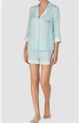 NWT Betsey Johnson Contrast-Trim Pajama Set Bridal Wife Wedding Blue Short Set - Image 1 of 4