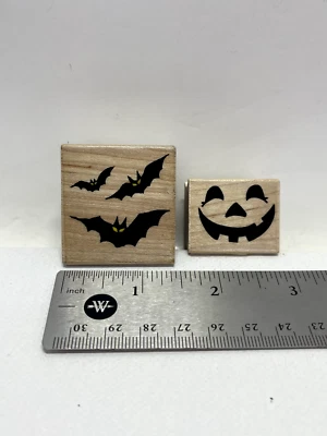 93' All Night Media Inc Batch O Bats Wood Mount Rubber Stamp 618D Jack O Lantern - Image 1 of 4