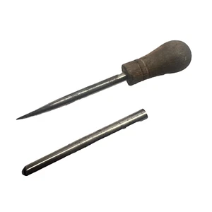 VINTAGE 3" Inch GERMAN SCRATCH AWL WOOD HANDLE W/ COVER BRIT-ZONE GERMANY - Picture 1 of 21