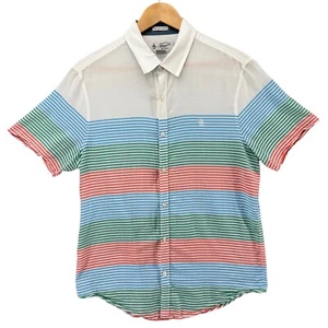 Penguin Munsingwear Heritage Slim Shirt Mens Pink Blue Green Striped SS Sz L - Picture 1 of 8