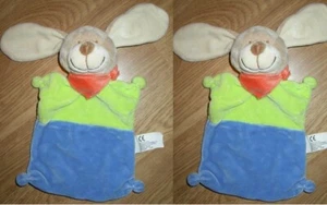 lot de 3 Doudou Peluche Plat lapin rabbit Chien ours Nounours Nicotoy bleu vert - Picture 1 of 2