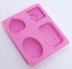 Soap Set 5 PINK Butterfly Cameo Heart Silicone Soap Mould Candle Mold Craft - Picture 1 of 1