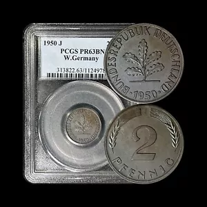 GERMANY. 1950, 2 Pfennig, J - PCGS PR63 - Top Pop 🥇 Hamburg Proof RARE - Picture 1 of 10