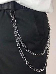 Men Jean Chain Punk Style Hip Hop Double-Layer Pants Silver Plated Chain Fashion - Picture 1 of 5
