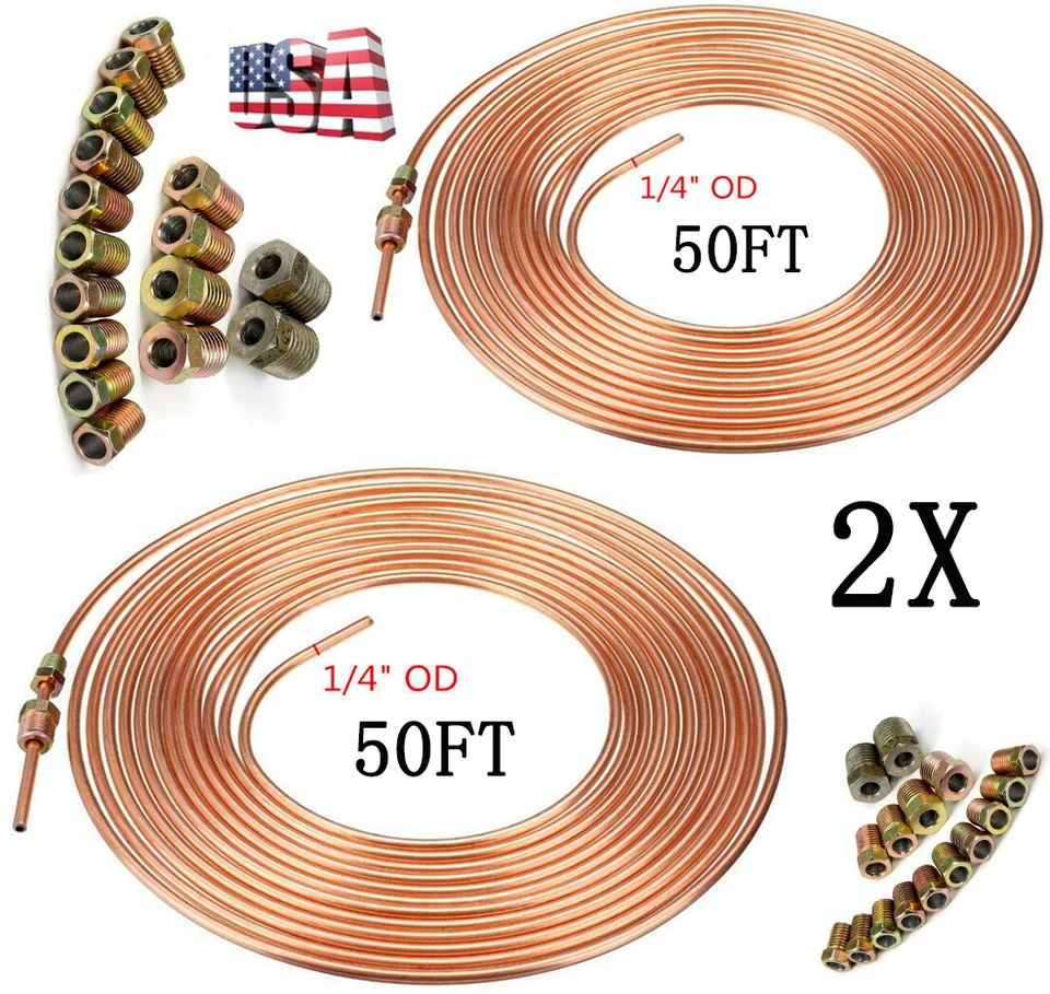2 piezas 1/4 pulgada. O.D. Kit de tubos de línea de freno de níquel y acero para automóvil bobinas de 50 pies Foto 1 de 4