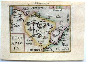 FRANCE PICARDY PICARDIE 1590 BY ABRAHAM ORTELIUS GENUINE ORIGINAL ENGRAVED MAP - Picture 1 of 3