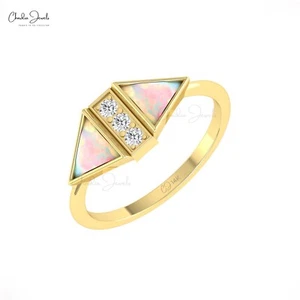 6mm Ethiopian Fire Opal Diamond Accent Engagement Ring In 14k Pure Gold Jewelry - Picture 1 of 27