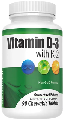 Vitamina D-3 (2.000 UI) + K2 | Apoyo Inmunológico Natural - 90 Comprimidos Masticables Foto 1 de 4