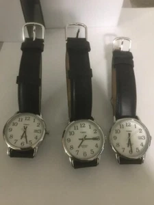 Timex T2H281, Men's 3 watches Black Leather Watch, Indiglo, Date, 35MM Case - Picture 1 of 1