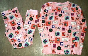 girls OLD NAVY CHRISTMAS PAJAMAS size large 10 2 pc sleepwear set LETTERS STAMPS - Picture 1 of 1