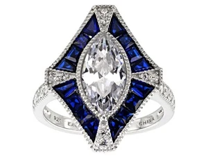 Bella Luce Lab Created Blue Spinel & White CZ Rhodium Over SS Size 8 Ring 3.86ct - Picture 1 of 4