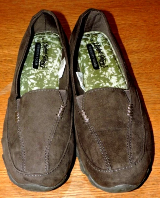 Faded Glory Memory Foam Slip-On dk khaki faux Suede fabric loafers SZ 9M - Image 1 of 4