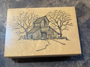 Vintage Kunst Impressionen alte Scheunenbäume Q-1228 1996 Stempel - Bild 1 von 4