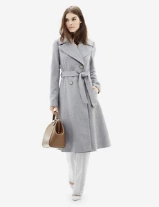 The Limited Double Breasted Belted Long Wool Pea Coat Size L Grey - Picture 1 of 4