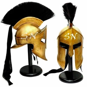Antique SPARTAN 300 Helmet Armor Medieval Brass Warrior W/ Black Plume Halloween - Picture 1 of 5