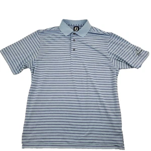 FootJoy FJ Polo Shirt Mens size Medium Blue Striped Short Sleeve Golf Logo - Picture 1 of 9