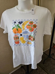 BRAND NEW:  Women's OLD NAVY Size XL White Mixed Fruit Short Sleeve 100% Cotton - Picture 1 of 11
