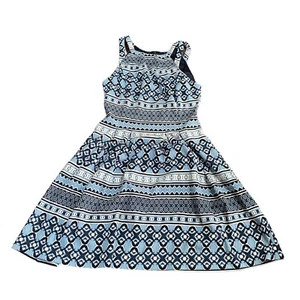 Vince Camuto Womens Dress Size 6 Geometric Sleeveless Pleated Midi Pockets Blue - Picture 1 of 7