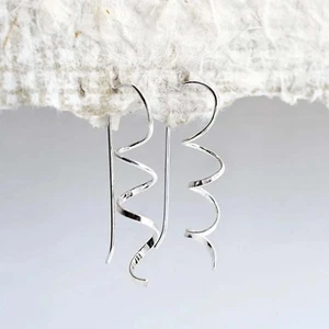 Pendientes colgantes bobinas simples de plata de ley 925 hechos a mano elegantes regalo para ella - Imagen 1 de 5
