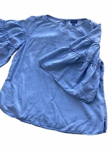 J. Jill DENIM Tops Chambray Bell sleeves size Medium Petite India Tencel Lyocell - Picture 1 of 12