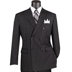 VINCI Men's Black Pinstripe Double-Breasted 6-Button Classic Fit Suit - NEW - Picture 1 of 3
