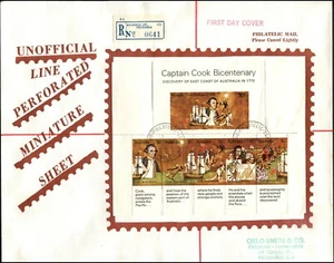 1970 Australia Bi-Centenary Cook Unofficial Perforated Mini Sheet FDC, VGC, Rare - Bild 1 von 1