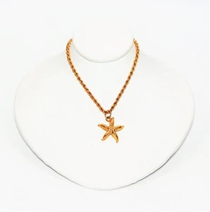 Starfish Necklace 14K Solid Gold Pendant Necklace Nautical Necklace Beach Estate - Picture 1 of 11