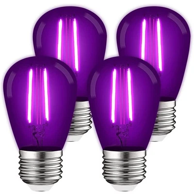 Luxrite S14 Edison LED Purple Light Bulbs for String Lights 0.5W UL E26 4 Pack - Image 1 of 4