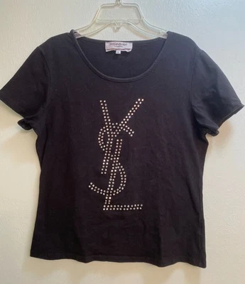 Camiseta Yves Saint Laurent - Logotipo de estrás YSL Hecha en Italia - Talla XXL/Am XL Foto 1 de 4
