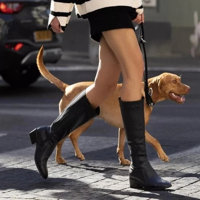 Botas Naot tamanho 38 preto couro macio presente joelho alto salto bloco zíper lateral P30-13 - Imagem 1 de 4