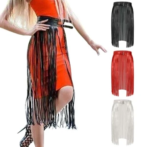 Women's Halloween Carnival Faux Leather Studded Striped Skirt | Chic Party Wear - Picture 1 of 29